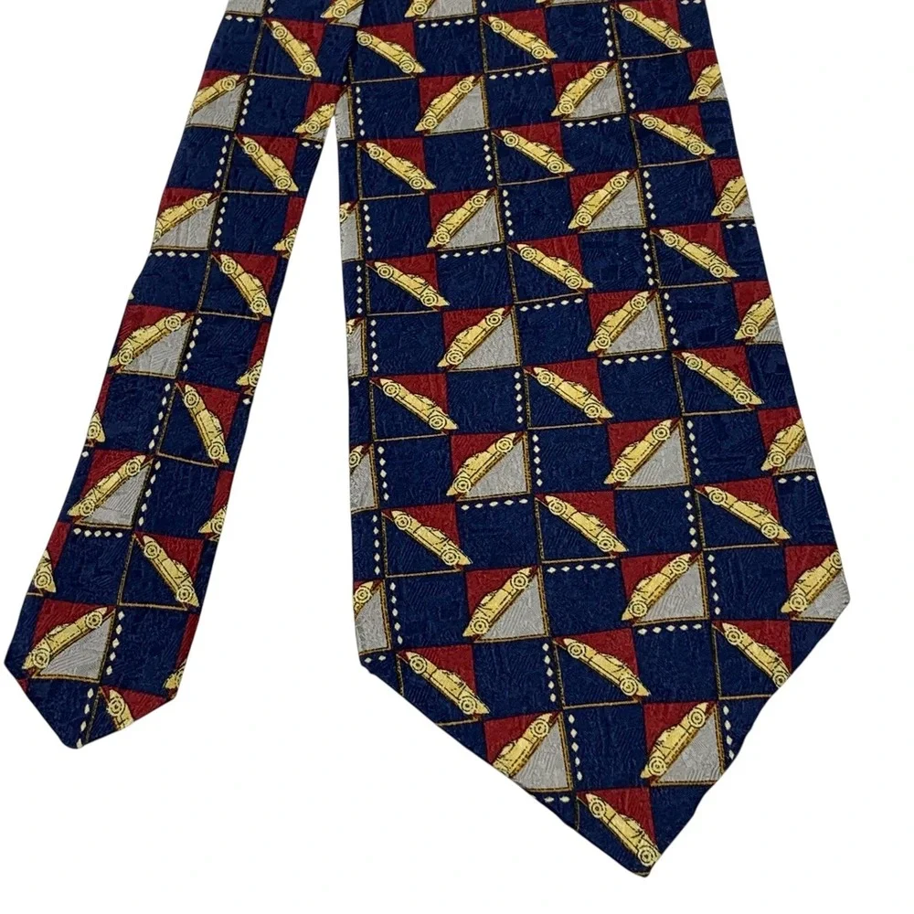 Louis‎ Feraud Men's Silk Necktie Classic Car Design Navy/Red Tie